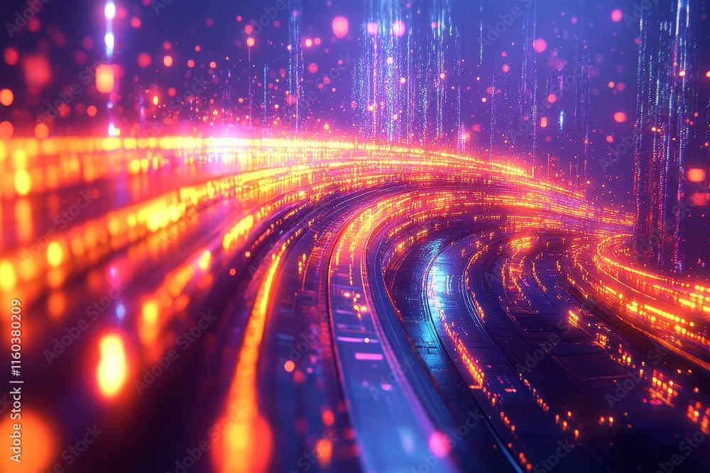 Poster vibrant digital network with glowing lines and particles creates mesmerizing effect