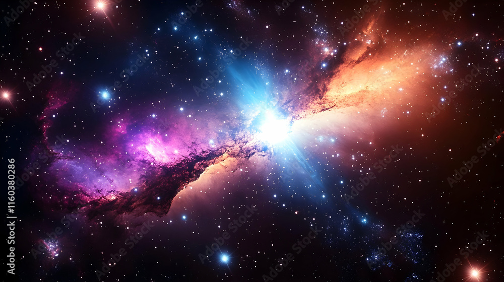 Poster cosmic clash: nebulae collide in a dazzling display of light and color across the vast expanse