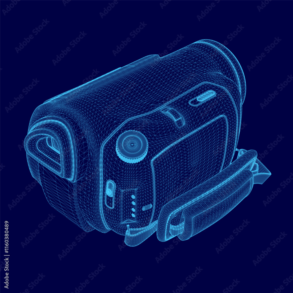 Poster blue image of a camera with a blue background. the camera is shown in a 3d style, with a blue color 
