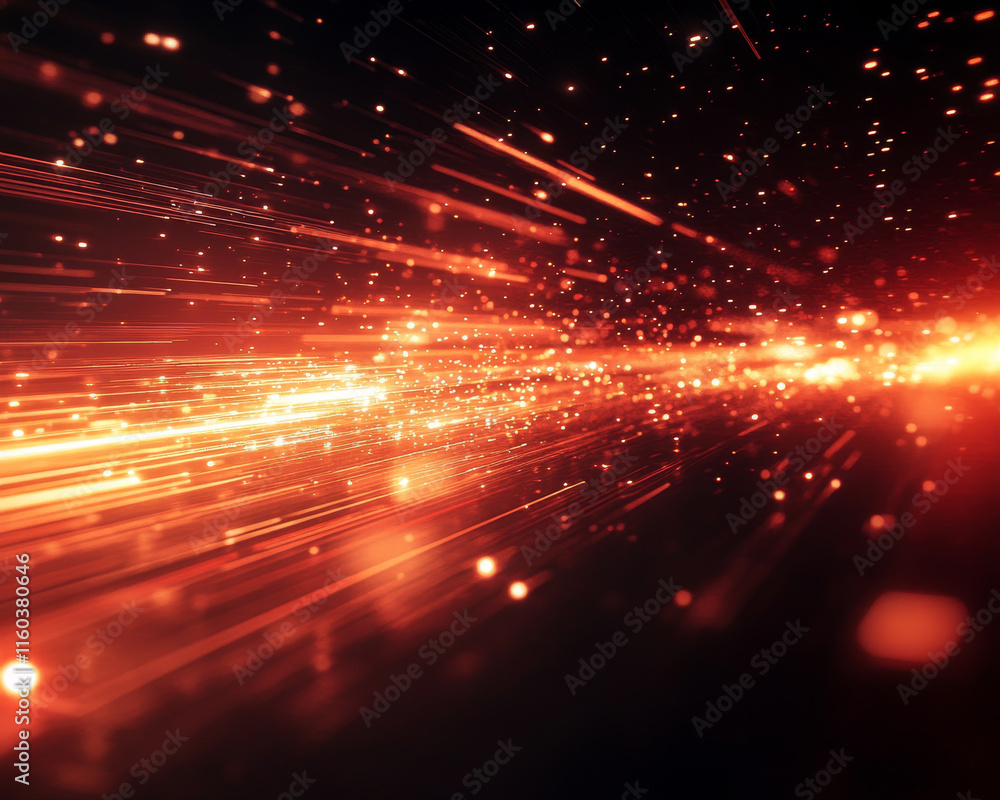 Poster abstract tech background with high speed light streaks and glowing particles