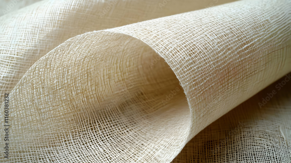 Poster beige open weave fabric creates a soft, flowing form with a delicate texture and neutral color palet