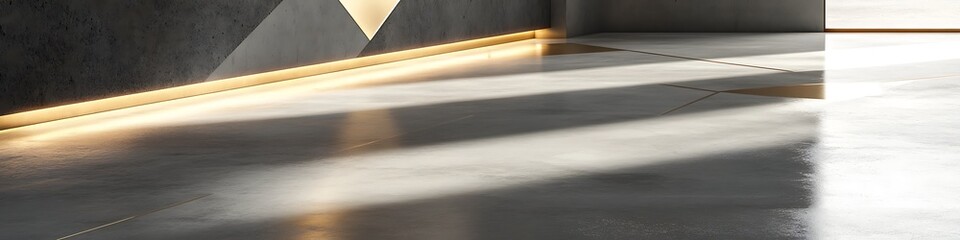 A sleek polished concrete floor with matte gold geometric accents for a modern touch