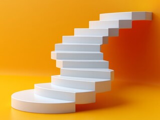 Fototapeta premium A modern, minimalist spiral staircase against a vibrant orange background.