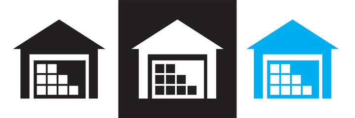 Fototapeta premium Warehouse icon set. Warehouse management, supply chain, shipping, goods and more. isolated on white and black background. Vector illustration. EPS 10