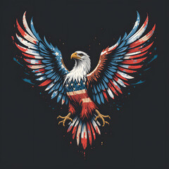Obraz premium Patriotic Spirit: American Eagle in Stars and Stripes American Flag Bald Eagle Patriotic Red White Blue National Symbol Freedom American Pri
