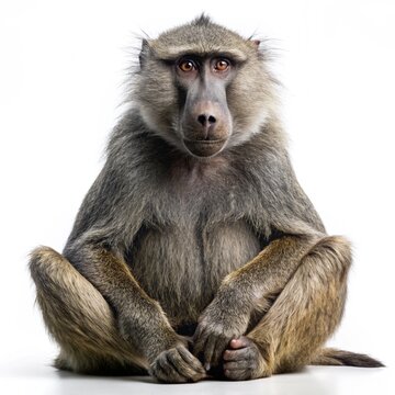baboon sitting on a white background