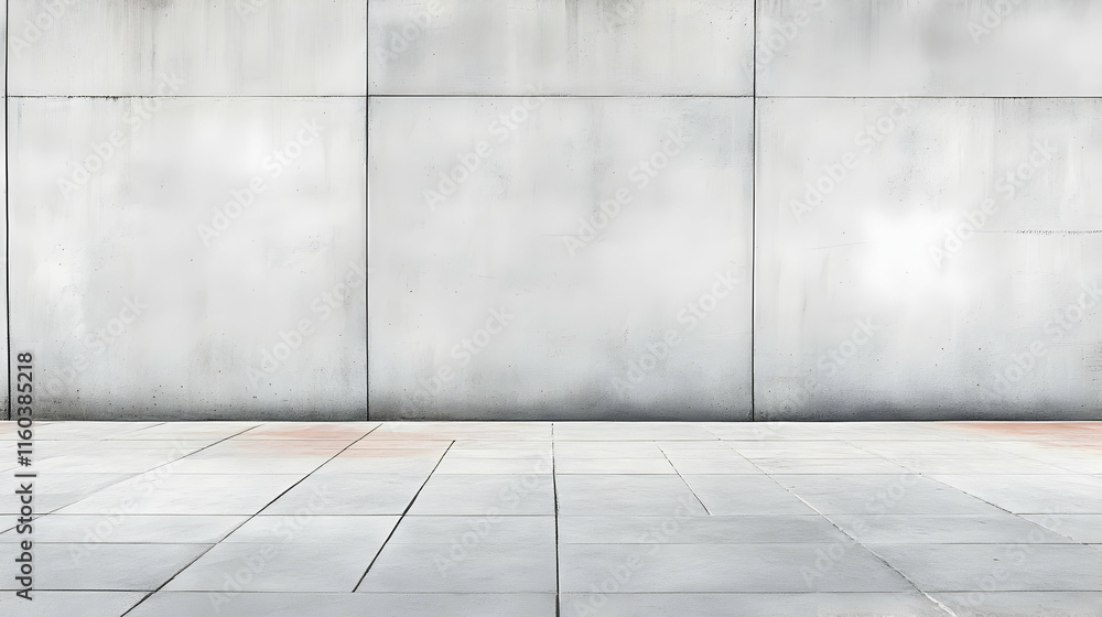 Poster Empty Concrete Wall with Tiled Floor Creates a Minimalist Background for Product Placement.