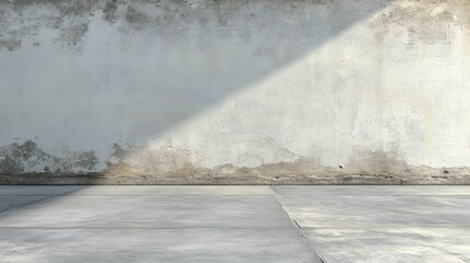 Empty Concrete Floor Meets Textured Wall with Light and Shadow Play in Abstract Architectural Setting