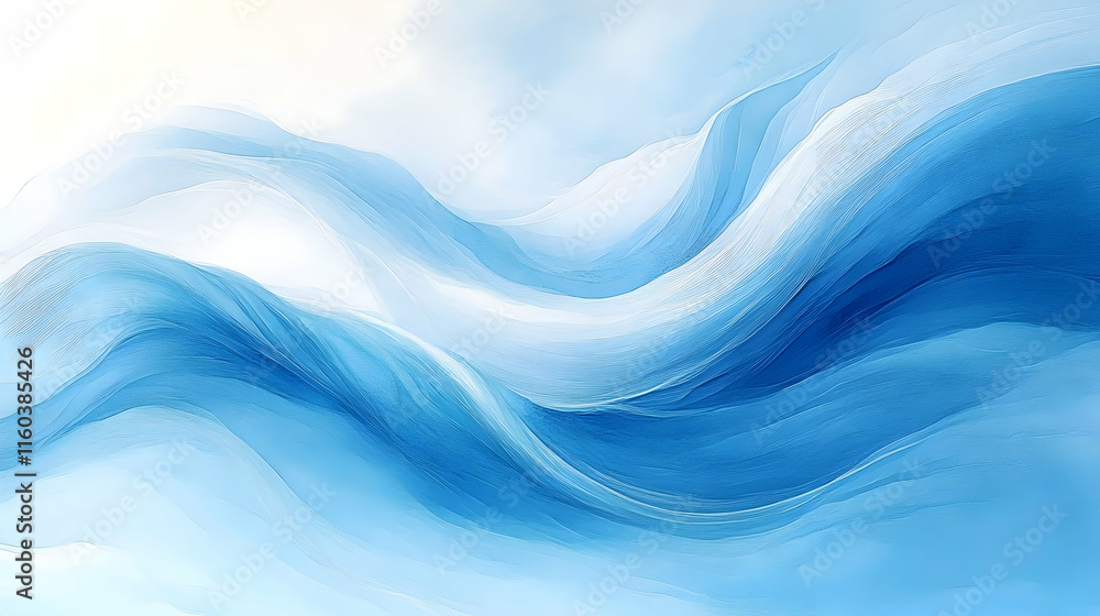 Poster abstract blue waves flow smoothly, creating a serene background