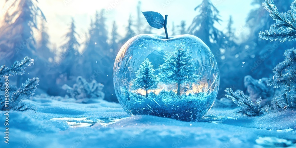 Poster glass apple with a tree inside of it