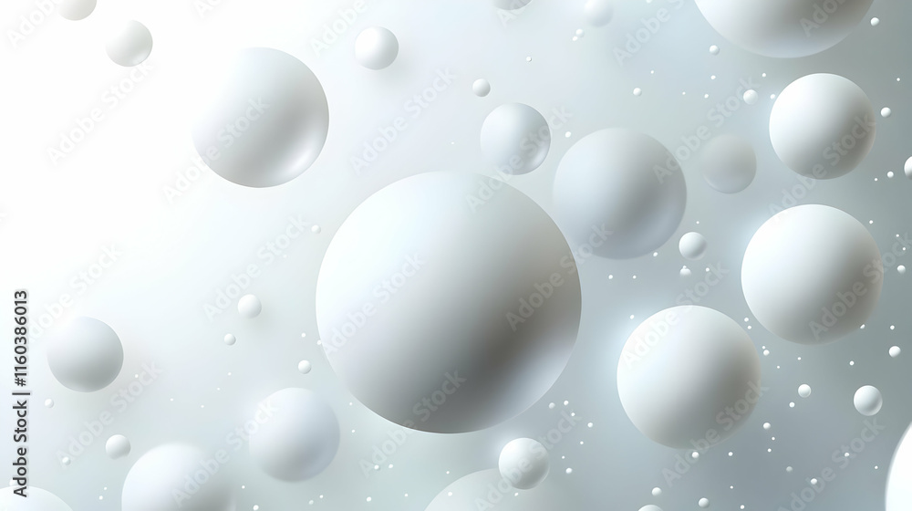 Poster white spheres float and interact dynamically with light