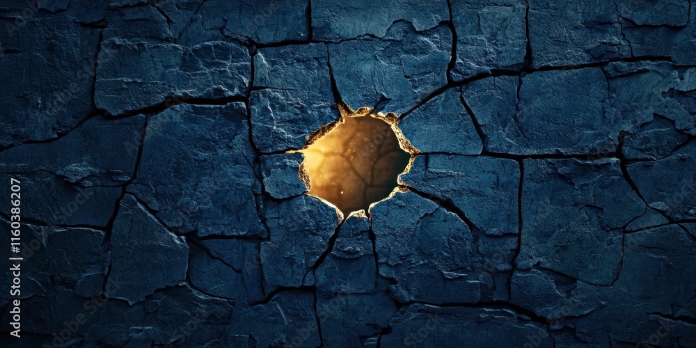 Poster hole in a wall with a light shining through it