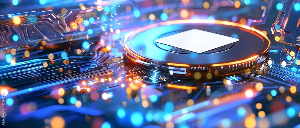 Poster a computer chip with a white square on it