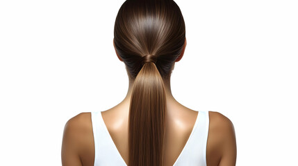 Naklejka premium Long Brown Hair Tied Back Shows Healthy Shine and Smooth Texture