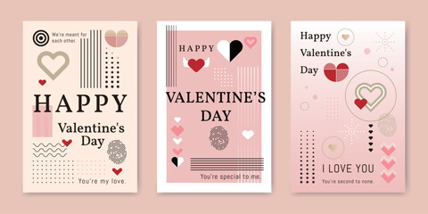 Set of geometric elements Valentine's Day cards with heart fingerprints. Simple style Valentine's Day background