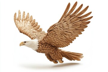 Fototapeta premium A detailed wooden sculpture of an eagle in flight, showcasing craftsmanship and artistry.