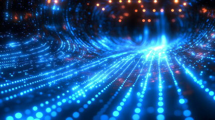 Fototapeta premium Blue Lights Flow Smoothly Through Space with Bokeh Effect