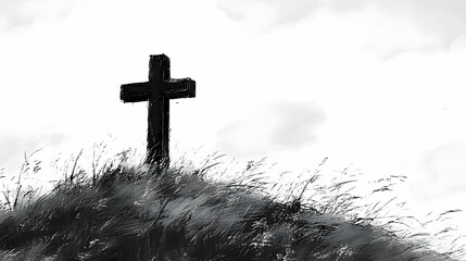 Cross Stands on Hill: Faith, Hope, Religion, Spirituality, Christianity, Symbol, Belief, Memorial, Cemetery, Grave