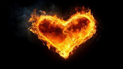 Burning Heart Ignites with Passion on Dark Background