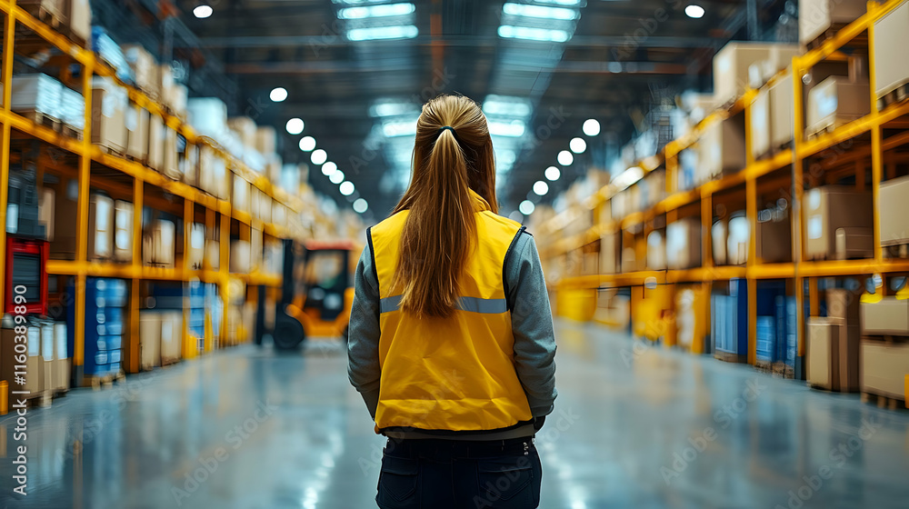 Poster warehouse worker oversees inventory management, ensuring efficient operations and order fulfillment.