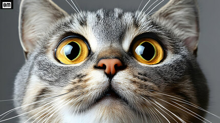 Fototapeta premium Curious Cat Looks Up: Whiskers, Fur, Eyes, Nose, and Ears in Close-Up