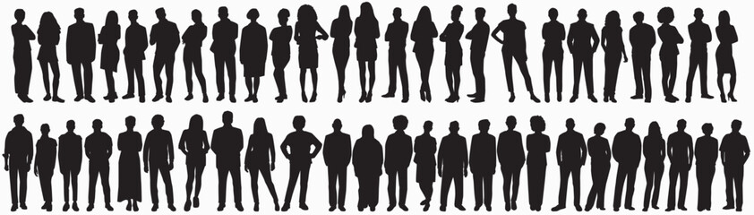 Silhouettes of different People Standing and walking Rear View. Male and Female collection 