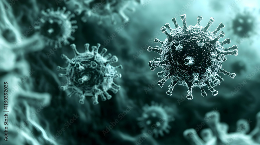 Aufkleber virus particles floating in a microscopic view