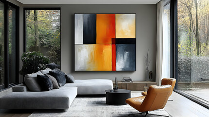 Abstract Art Enhances Modern Living Room Decor Beautifully and Elegantly