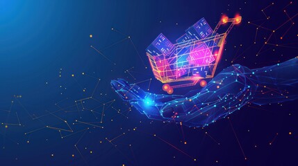 Secure online shopping cart in hand.