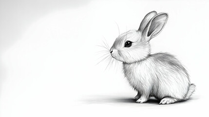 Cute Bunny Rabbit Sits Quietly: A Pen and Ink Drawing