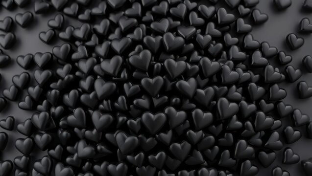 Valentine's Day, A heap of many small black hearts, The hearts are glossy and textured