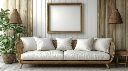 Coastal Living Room with Rattan Furniture Enhances the Rustic Charm Elegantly.