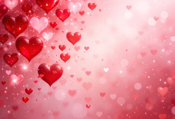 Obraz premium Elegant Rendering of Red Hearts on a Soft Pink Background