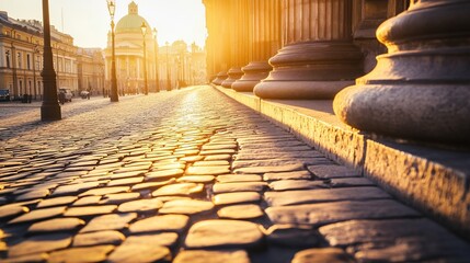 Fototapeta premium Courthouse building exterior bathed in warm sunset hues, symbolizing justice and order amidst the tranquility of evening light.