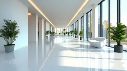 Modern Interior Design Creates a Bright Hallway with Elegant Plants