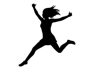 Jumping girl black silhouette vector, Simple silhouette Design vector icon with white background. Jumping kid silhouette