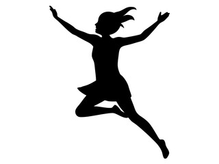 Jumping girl black silhouette vector, Simple silhouette Design vector icon with white background. Jumping kid silhouette