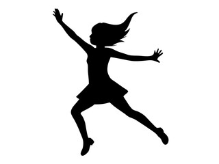 Jumping girl black silhouette vector, Simple silhouette Design vector icon with white background. Jumping kid silhouette