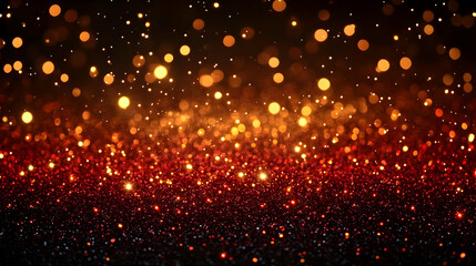 Fototapeta premium Red and Gold Glitter Sparkles Shine Brightly on Dark Background