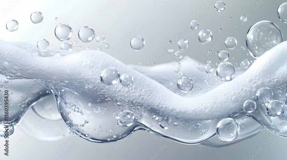 Aufkleber clear water splashes with bubbles and foam on a smooth gradient background