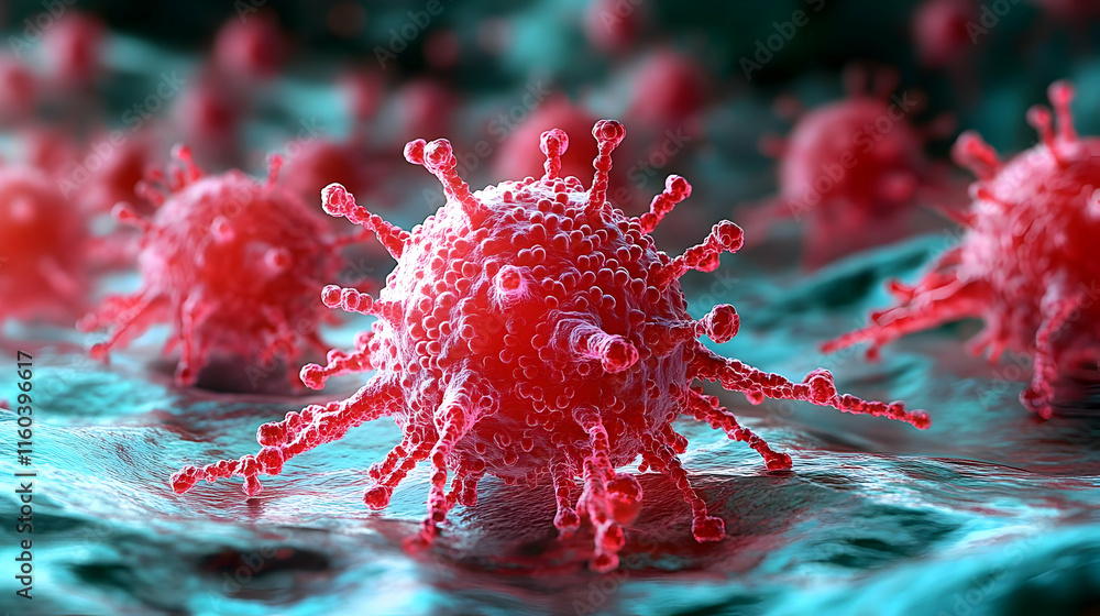 Poster virus spreads rapidly on cell surface with microscopic view