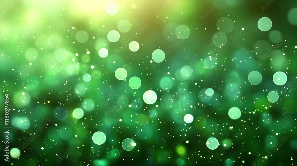 Poster abstract green bokeh background creates a soft, dreamy atmosphere with glowing circular shapes