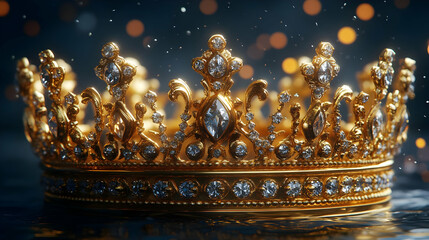 Fototapeta premium Golden Crown with Diamonds Floating Majestically on Water