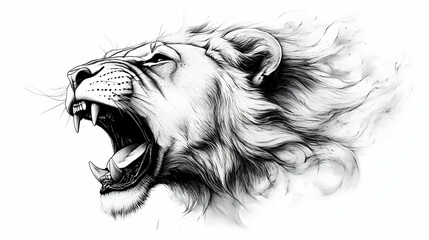 Lion Roars Fiercely Showing Teeth and Mane Aggressively