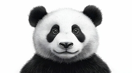 Panda Bear Looks Calmly with Furry Face and Dark Eyes
