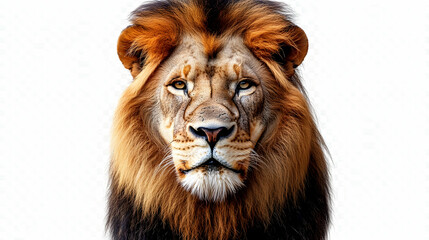 Obraz premium Majestic Lion Portrait Showcases Power and Majesty on White Background