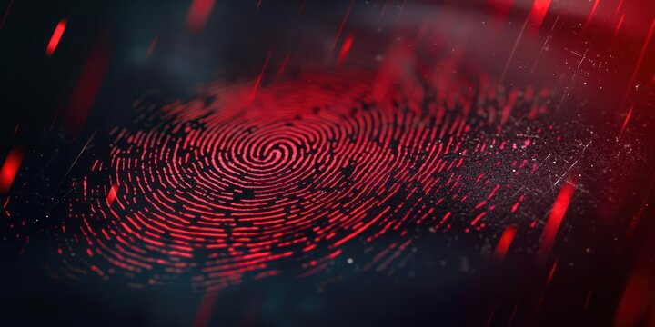 Red fingerprint is shown on a black background