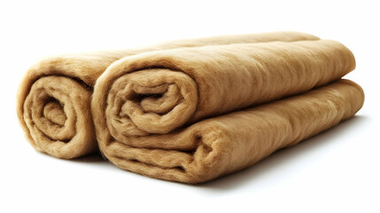 Three Rolls of Soft Brown Wool Material Layered Together on a White Background