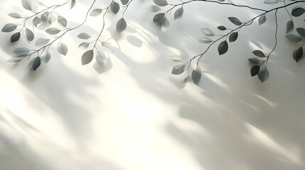 Realistic Illustration of Plant Branches with Leaves and Shadows on a Textured Wall Background