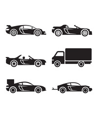 Sleek Black Convertible Car Icons with Minimalist Roof Designs